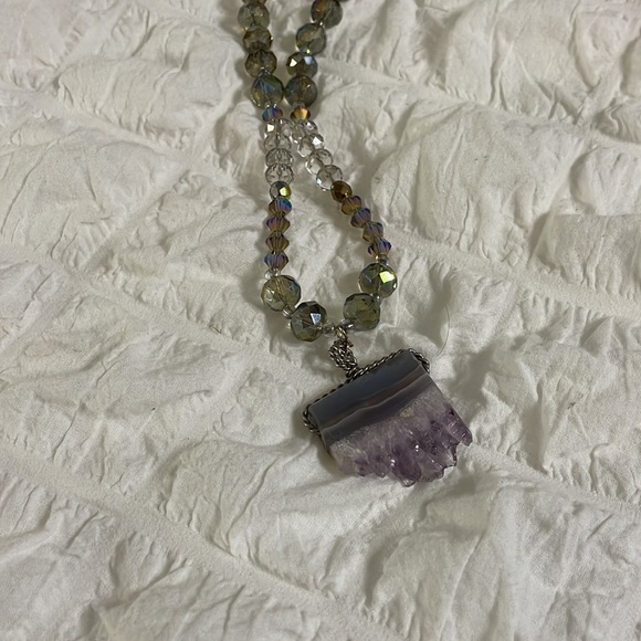 Boutique gemstone amethyst beaded one of a kind statement necklace lavender - Picture 4 of 7